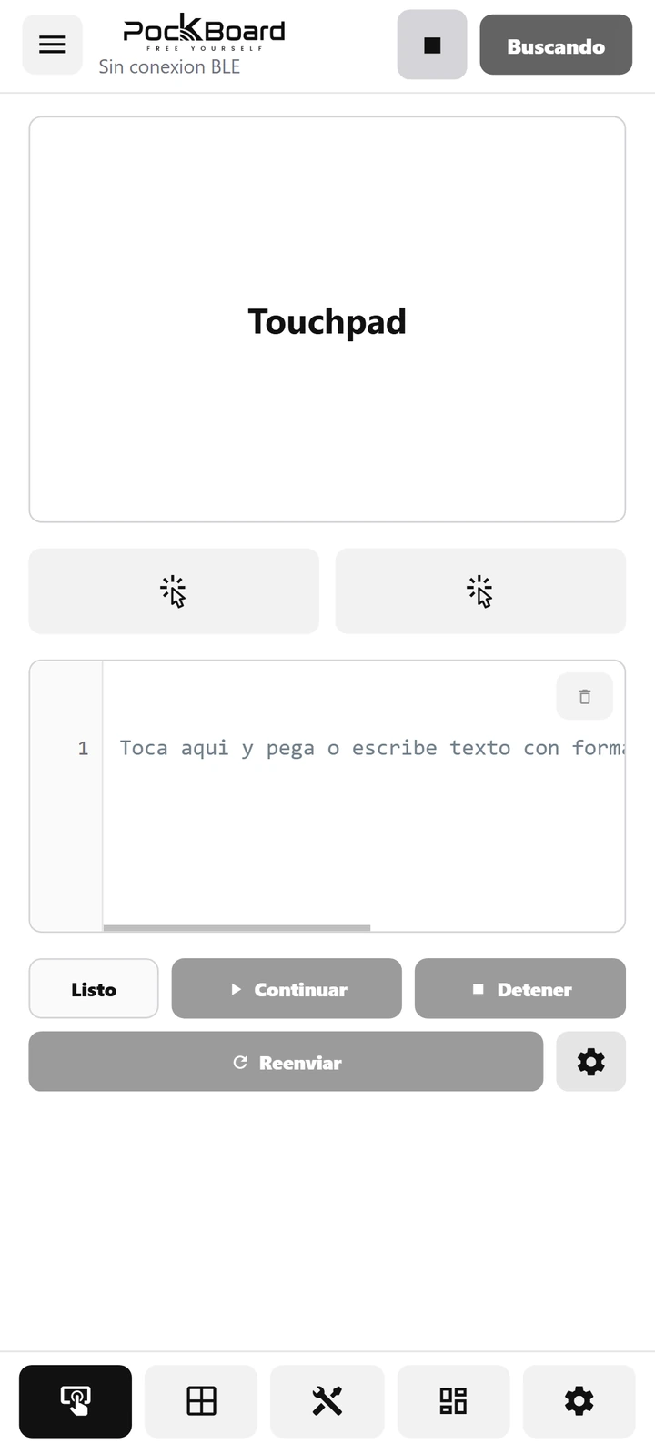 Interfaz real de la aplicación PockBoard con Touchpad físico